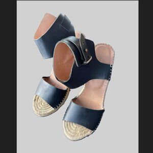 Joie Black Leather Espadrille Wedge Sandals 38.5